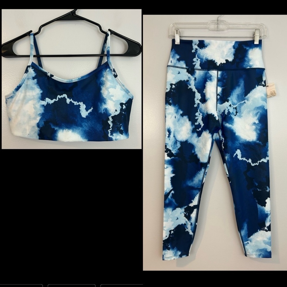 NWT SAGE Blue Storm Leggings/Sports Bra Set  High Rise Size Large